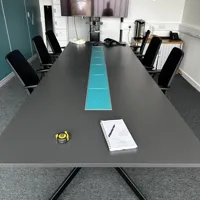 Meeting Room Table with Black Office Chairs - Set of 6 with Armrests