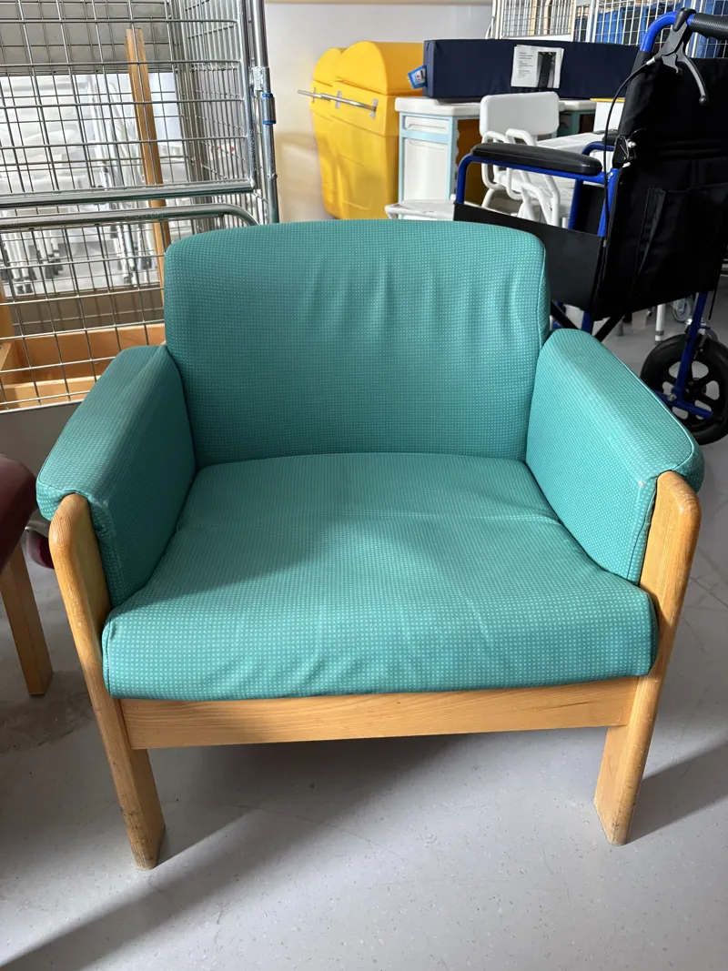 Turquoise Armchair with Wooden Frame