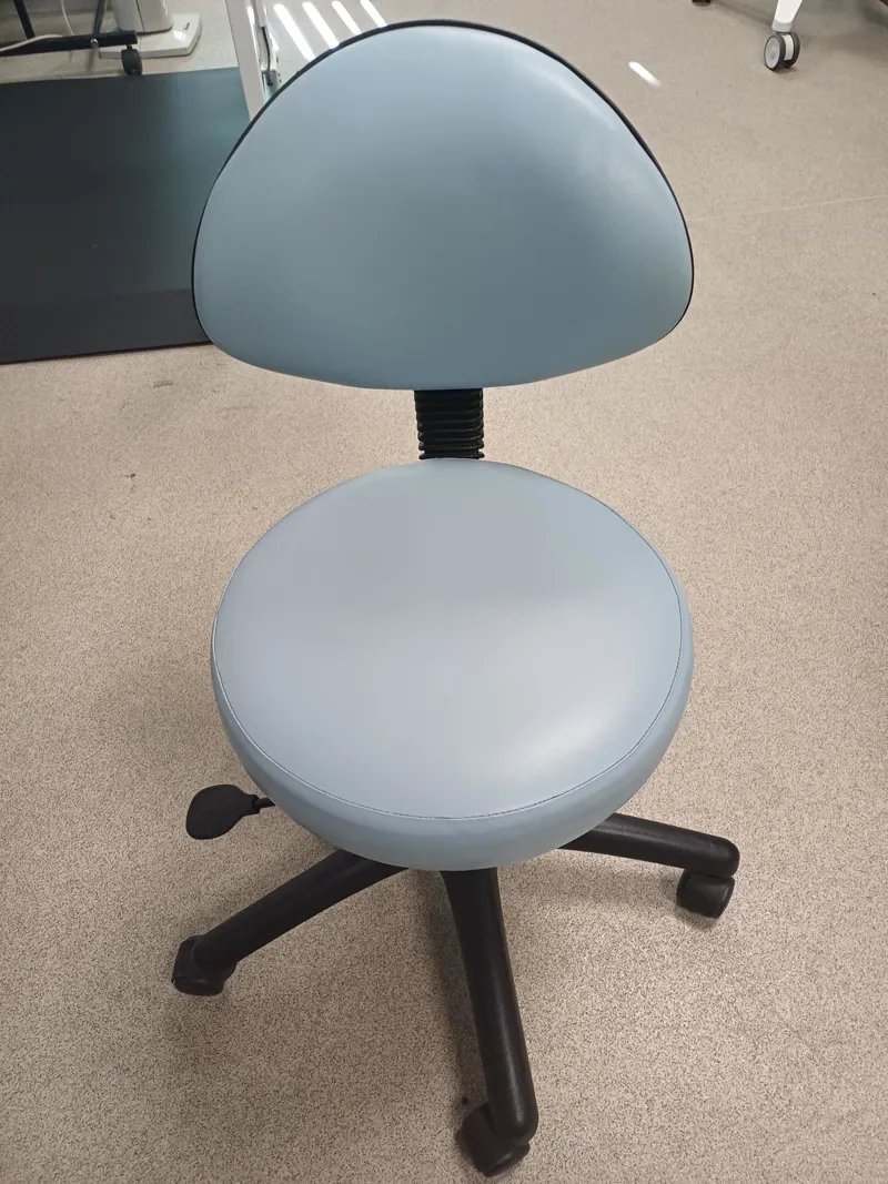 Light Blue Clinic Stool with Backrest and Wheels