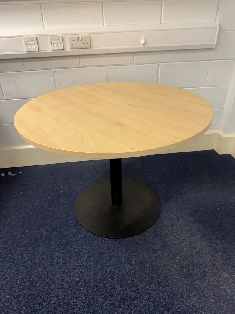 Natural Timber Round Dining Table with Black Pedestal Base