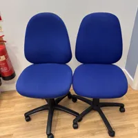 Blue Office Chairs - Pair with Black Base and Casters