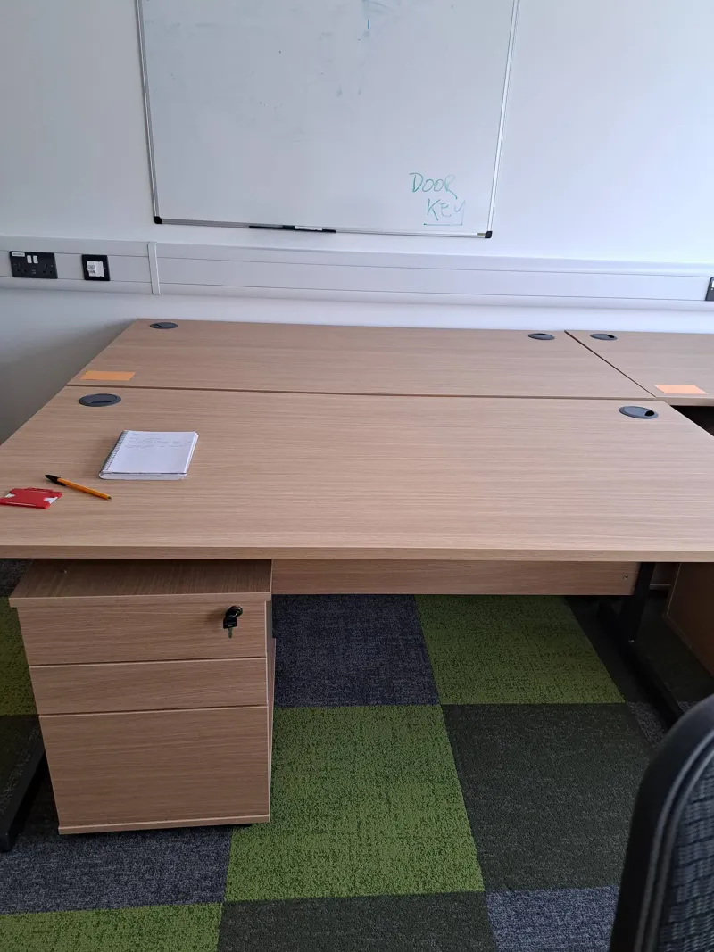 Light oak desk with pedestal
