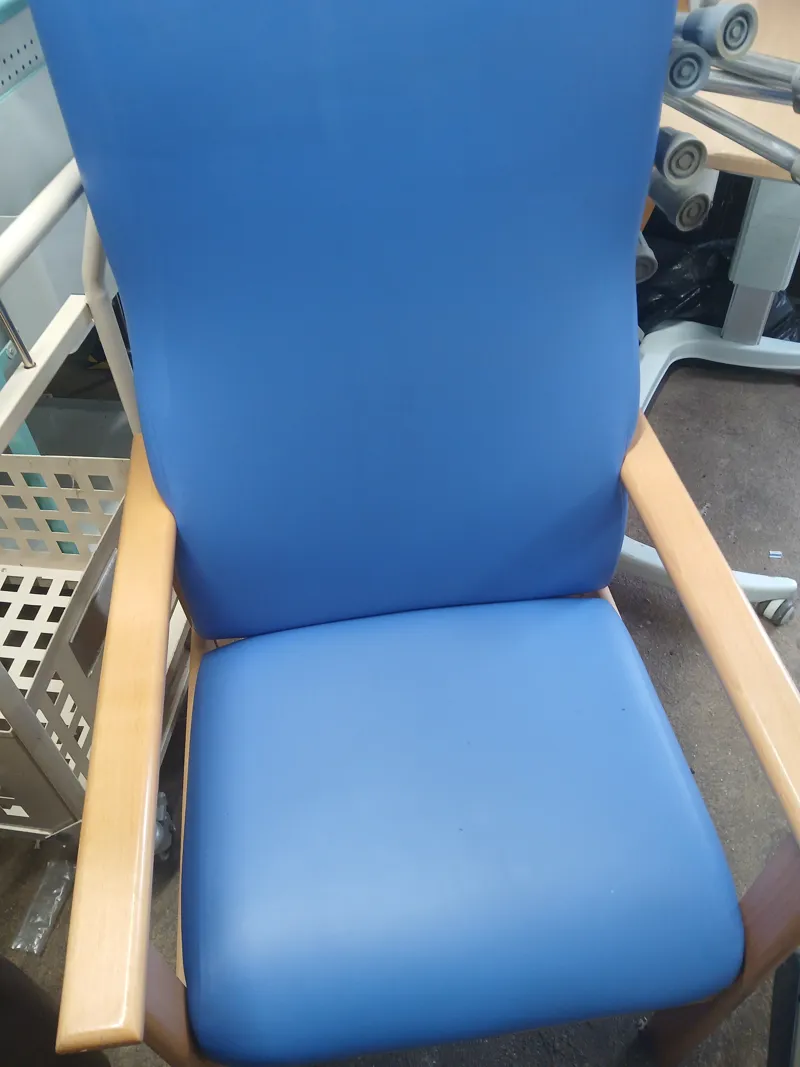 Blue Upholstered Armchair with Wooden Frame