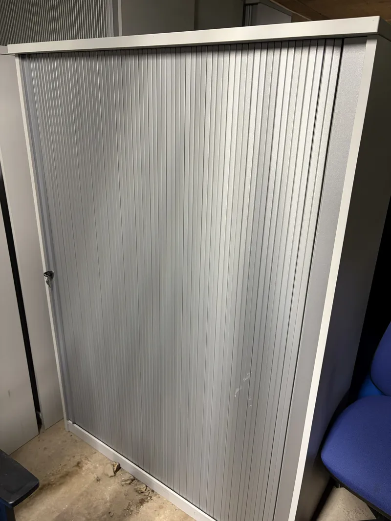 White Tambour Door Storage Cabinet