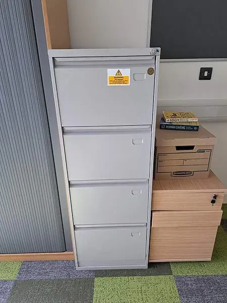Grey Metal 4-Drawer Filing Cabinet with Key